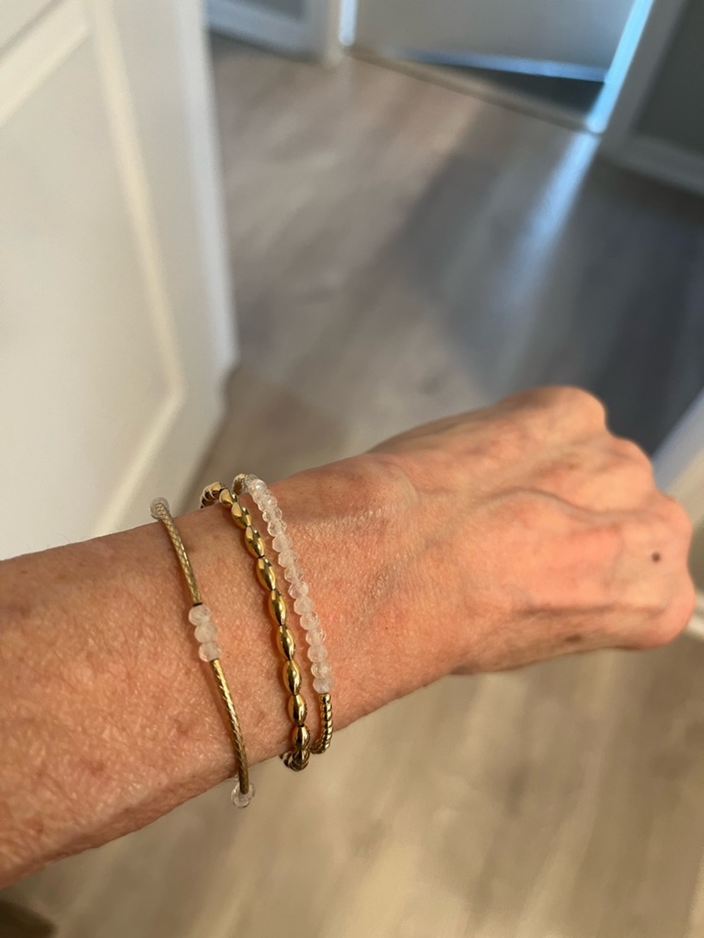 Gold filled and White Beaded Stackable Bracelet Set - Women Jewelry